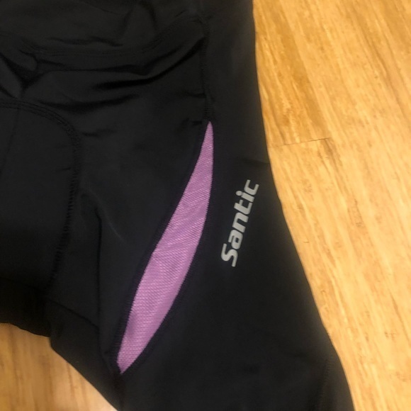 Women’s Santic padded 3/4 cycling‎ pants Small Black and purple bicycle riding - Picture 3 of 13